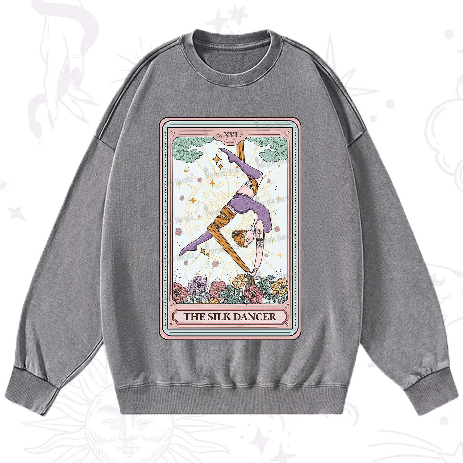 Purplehecate The Aerial Hoop Star Tarot Card Washed Sweatshirt