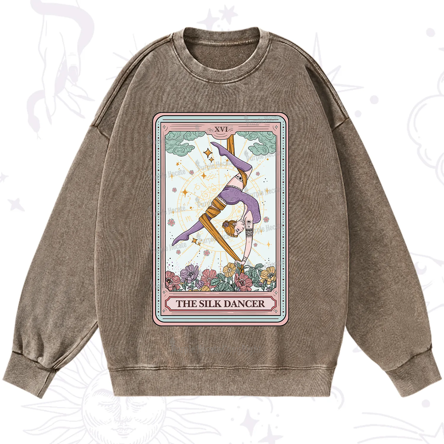 Purplehecate The Aerial Hoop Star Tarot Card Washed Sweatshirt