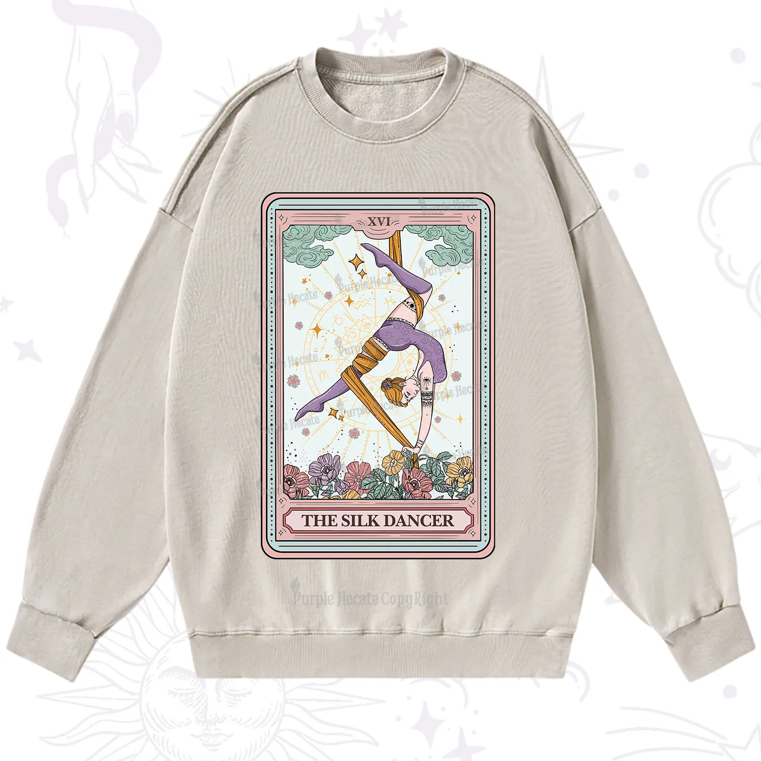 Purplehecate The Aerial Hoop Star Tarot Card Washed Sweatshirt