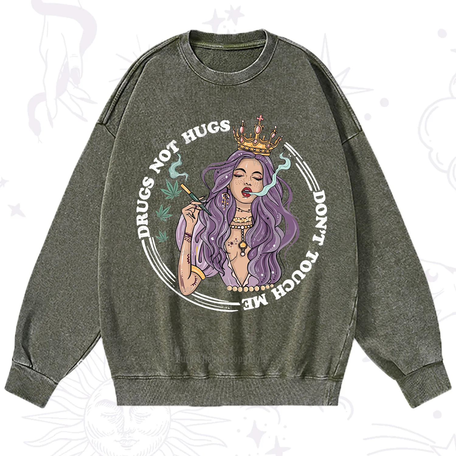 Purplehecate Weed Be Sarcastic Washed Sweatshirt