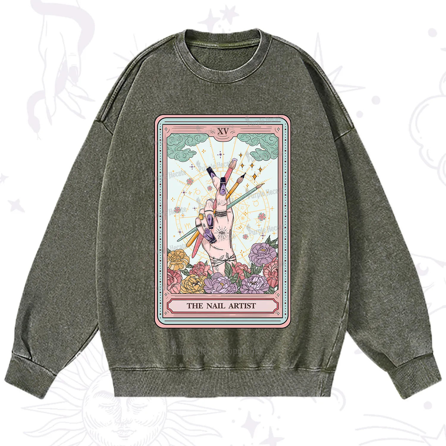 Purplehecate The Enchanted Nail Artist Tarot Card Washed Sweatshirt