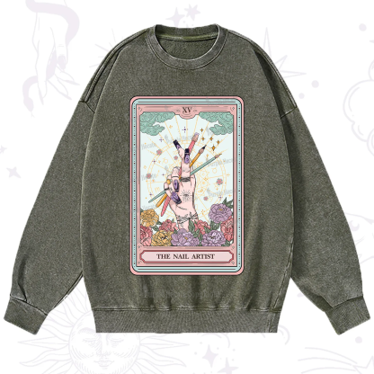 Purplehecate The Enchanted Nail Artist Tarot Card Washed Sweatshirt