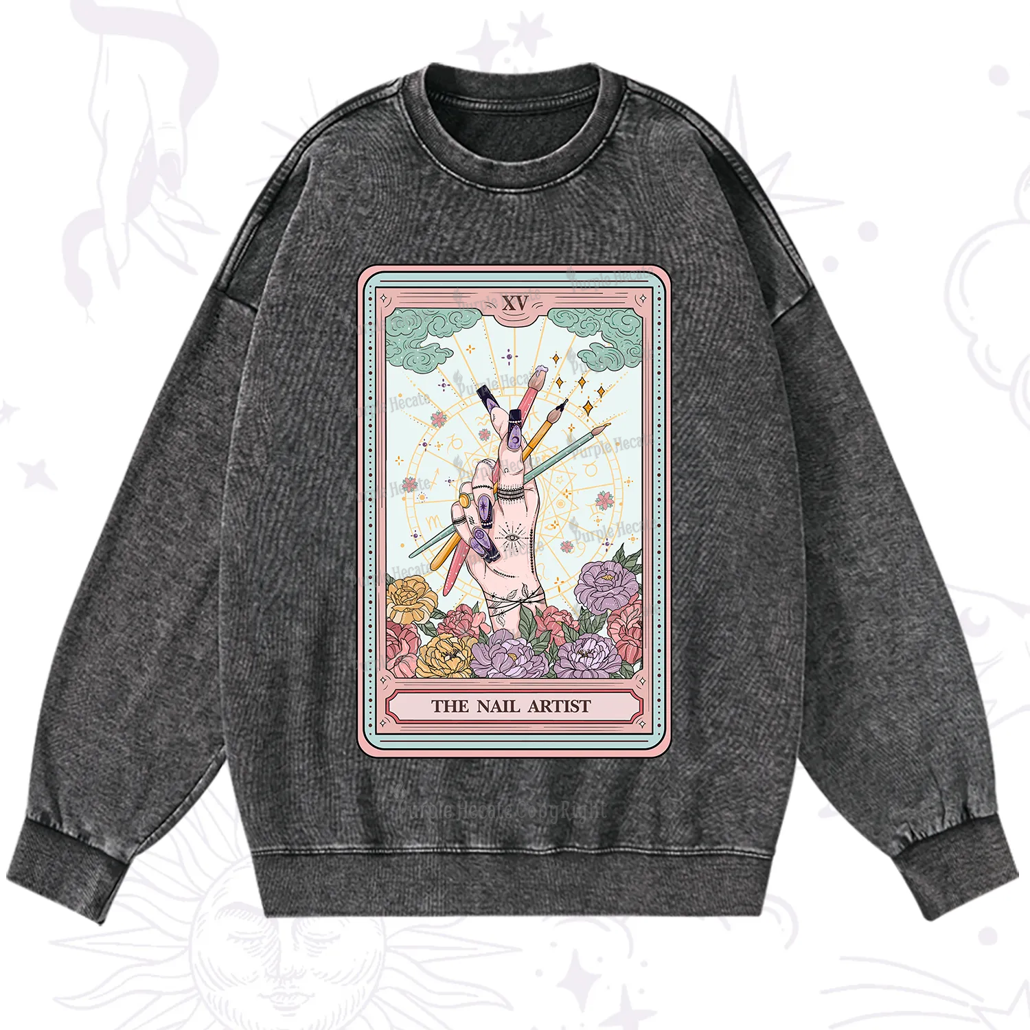 Purplehecate The Enchanted Nail Artist Tarot Card Washed Sweatshirt