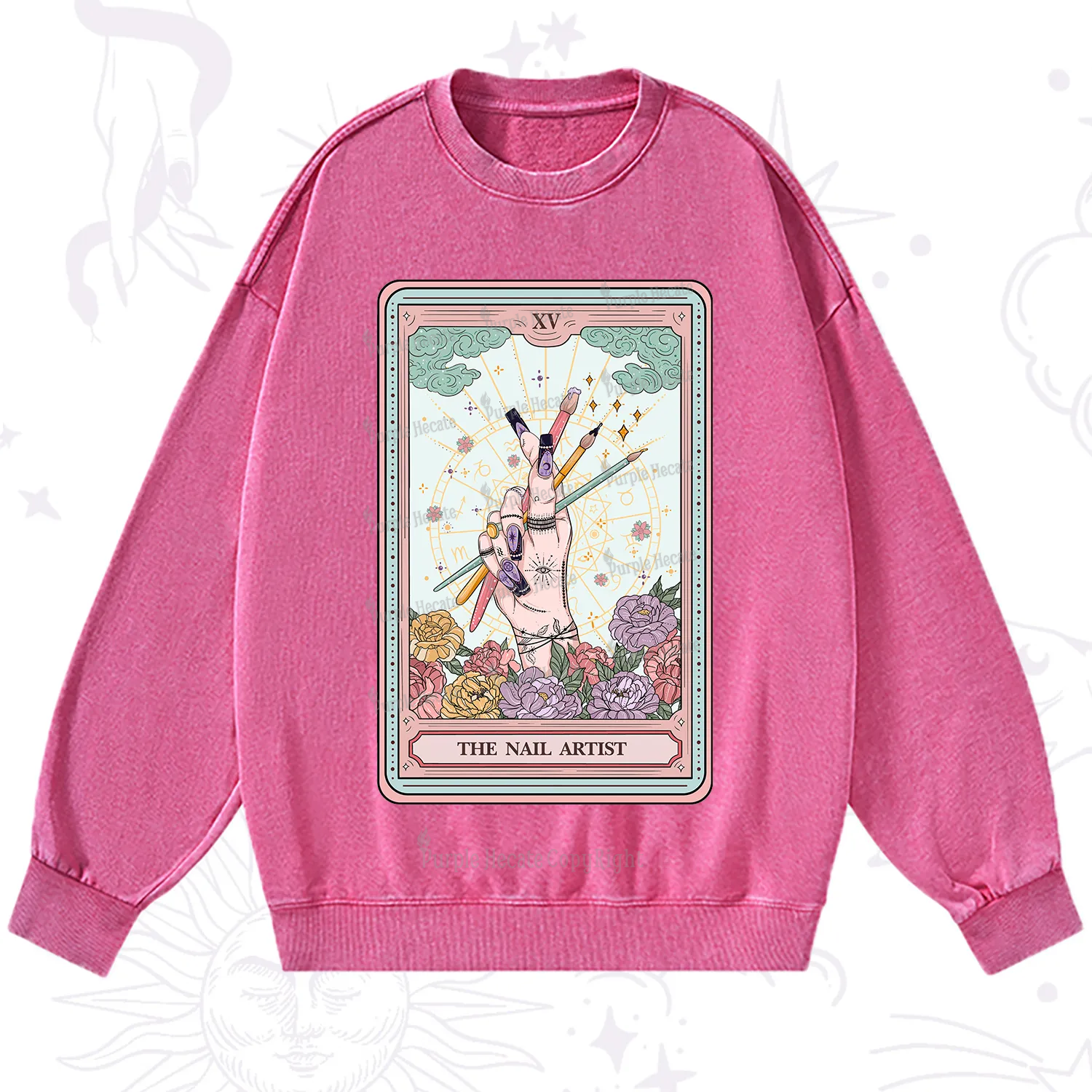 Purplehecate The Enchanted Nail Artist Tarot Card Washed Sweatshirt