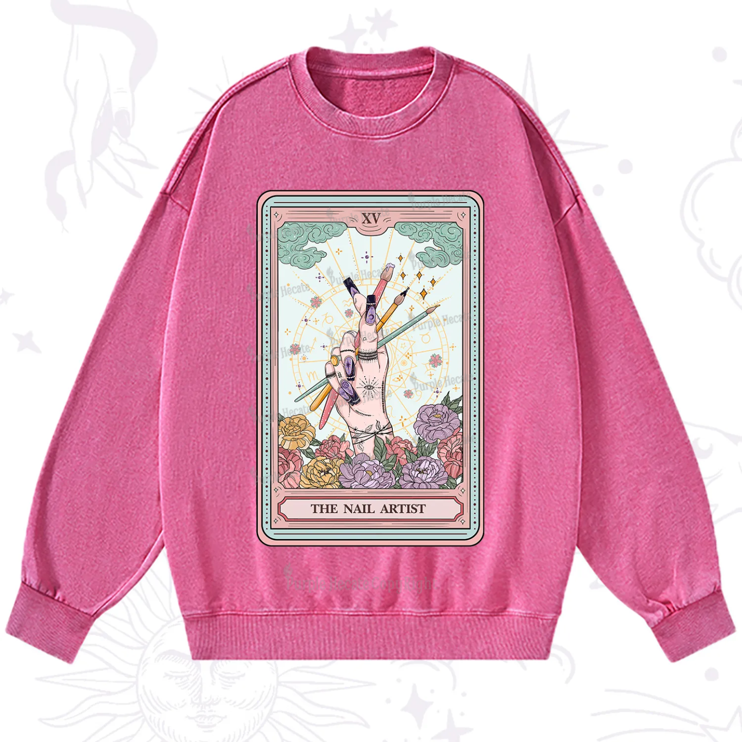 Purplehecate The Enchanted Nail Artist Tarot Card Washed Sweatshirt