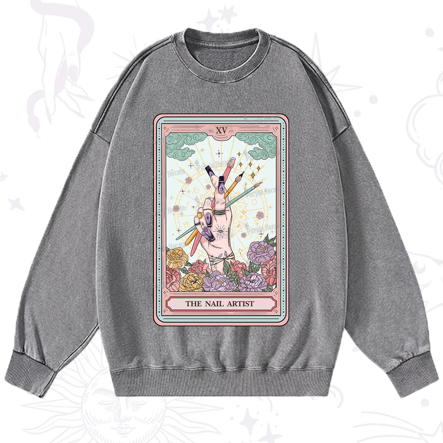 Purplehecate The Enchanted Nail Artist Tarot Card Washed Sweatshirt