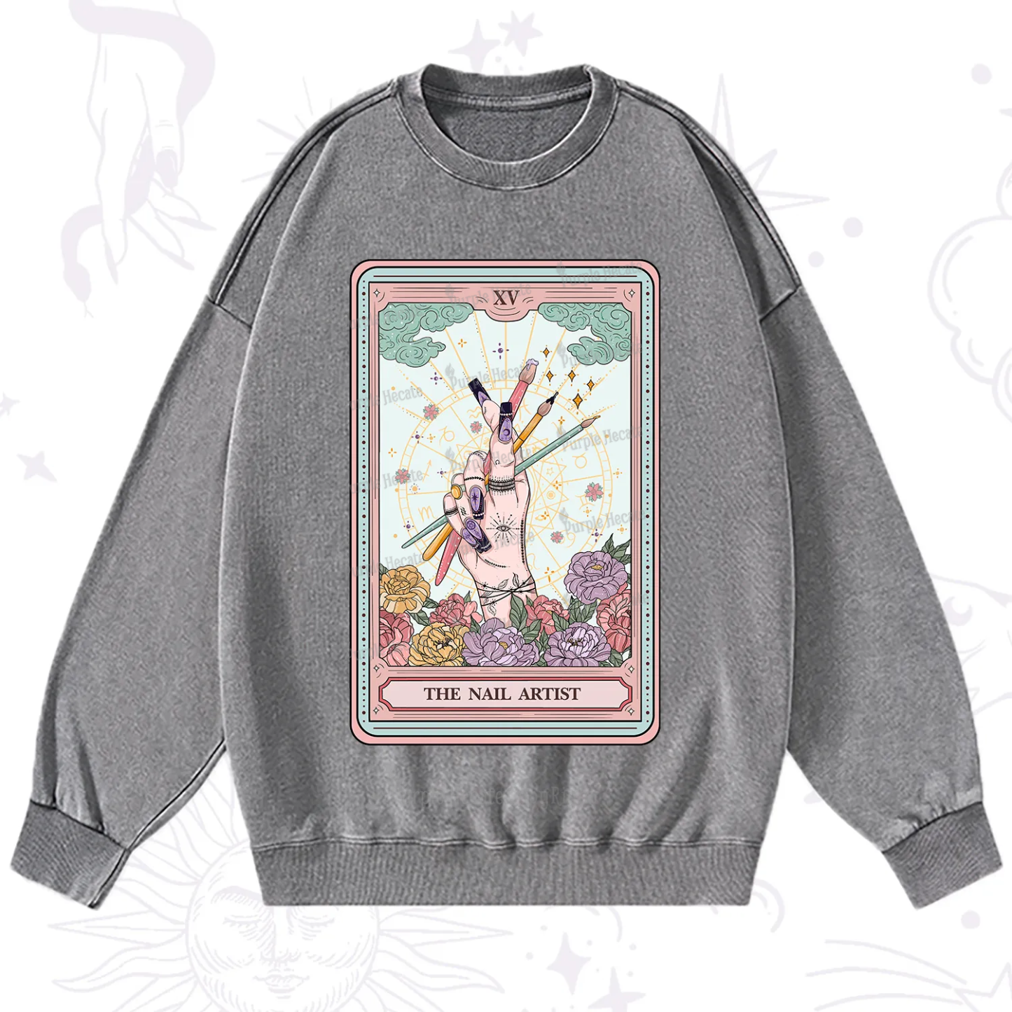 Purplehecate The Enchanted Nail Artist Tarot Card Washed Sweatshirt