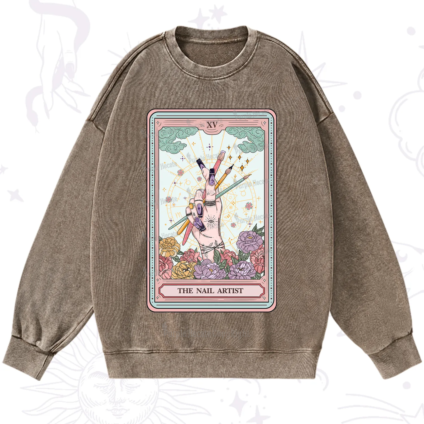 Purplehecate The Enchanted Nail Artist Tarot Card Washed Sweatshirt