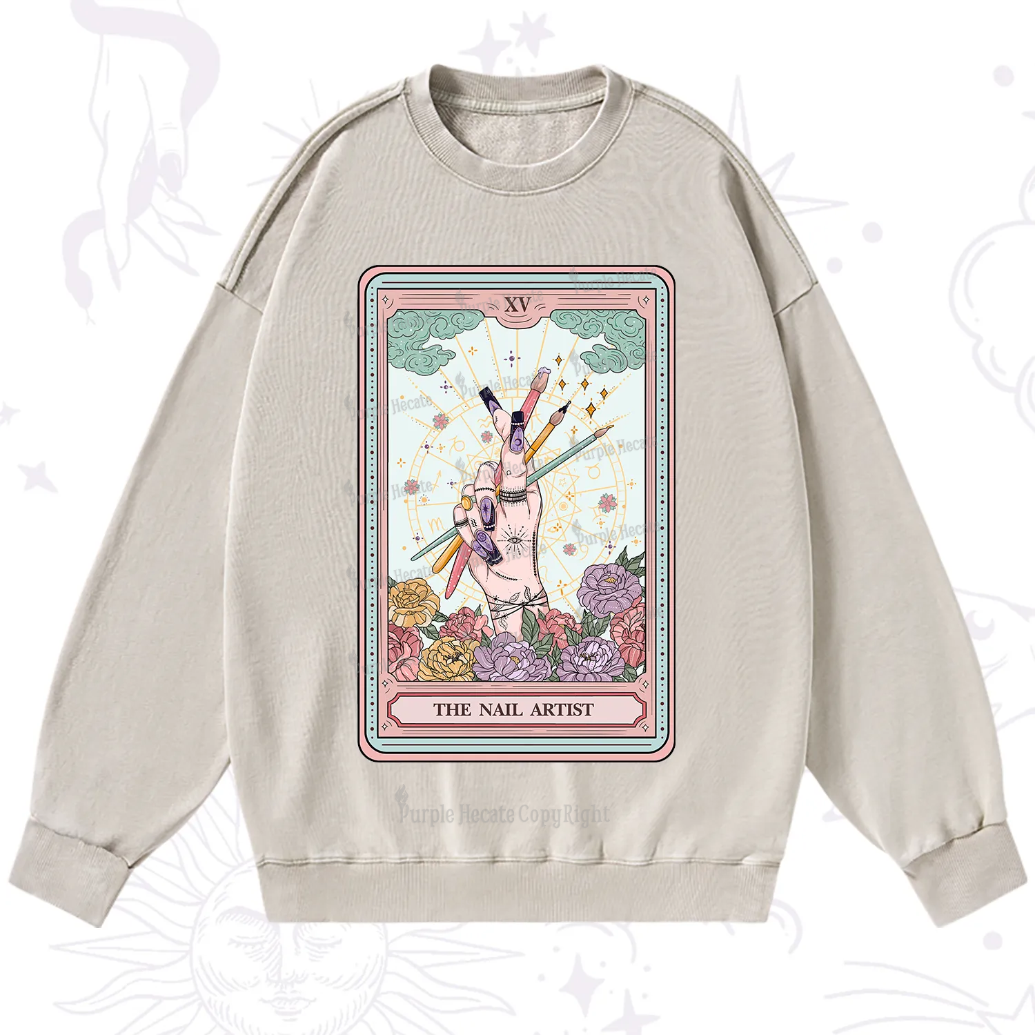 Purplehecate The Enchanted Nail Artist Tarot Card Washed Sweatshirt