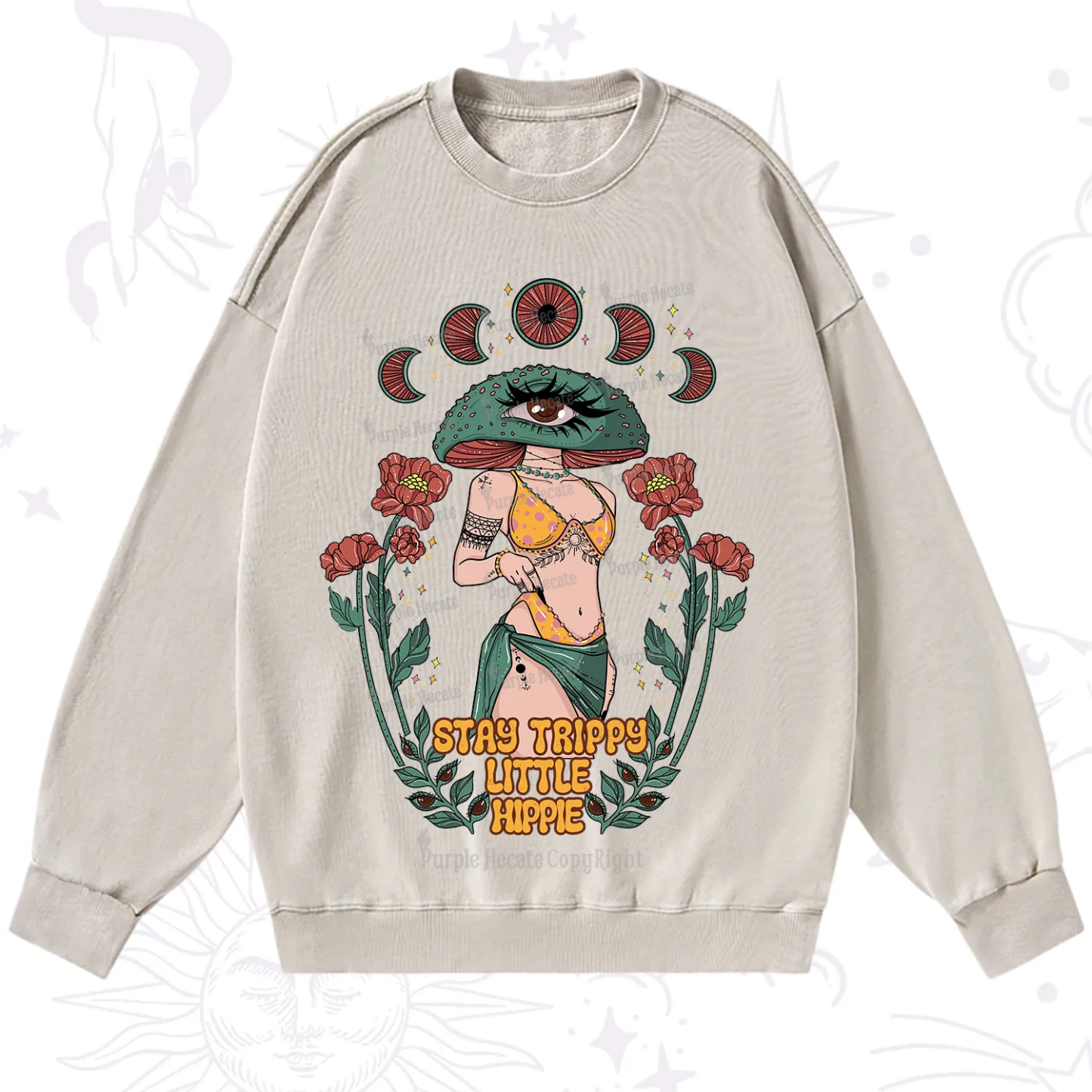 Purplehecate Stay Trippy Little Hippie Washed Sweatshirt