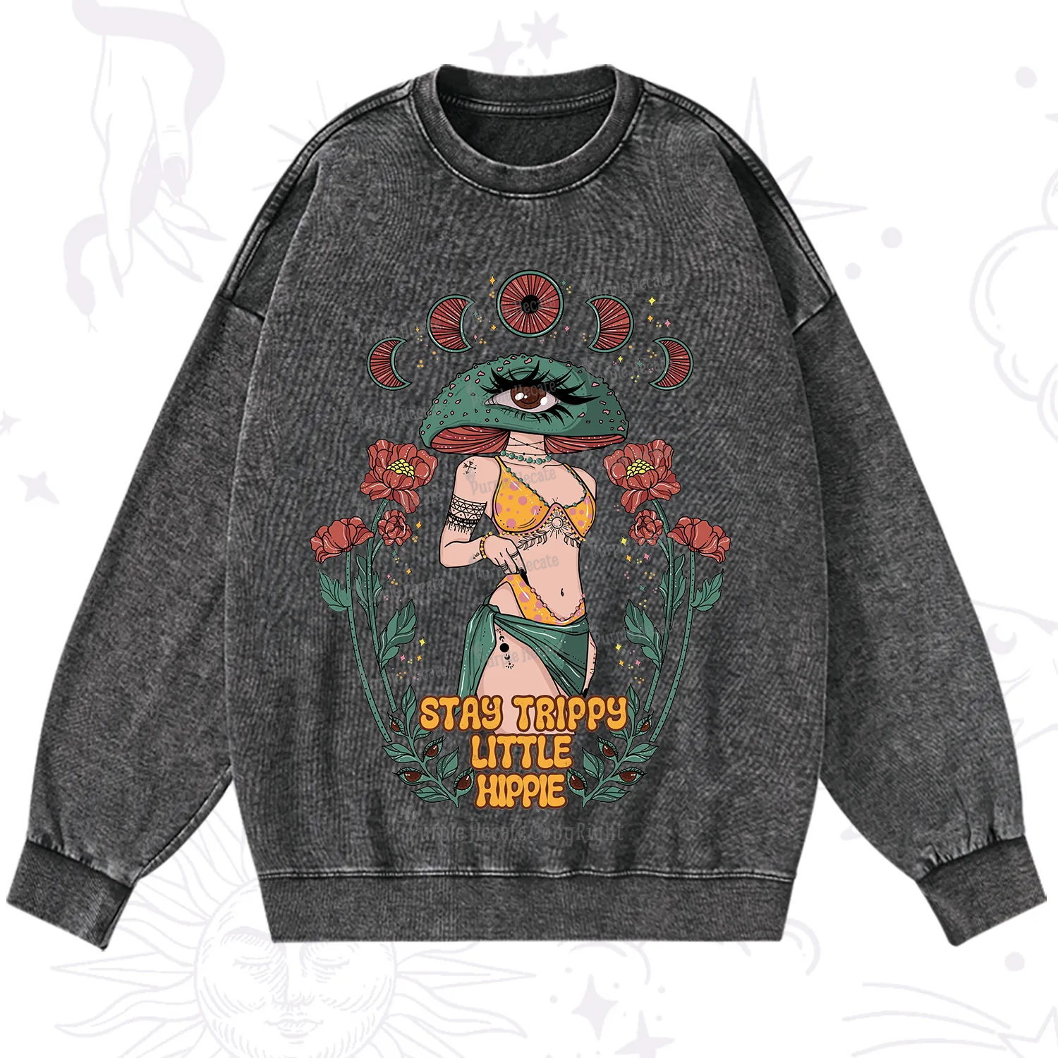 Purplehecate Stay Trippy Little Hippie Washed Sweatshirt