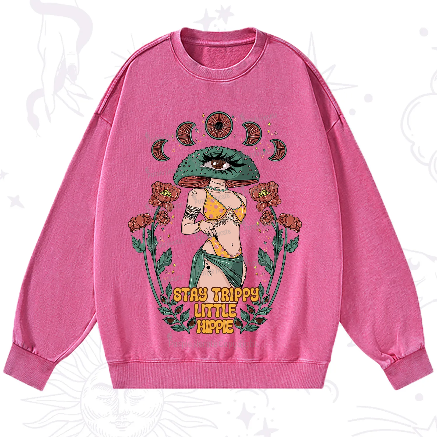 Purplehecate Stay Trippy Little Hippie Washed Sweatshirt