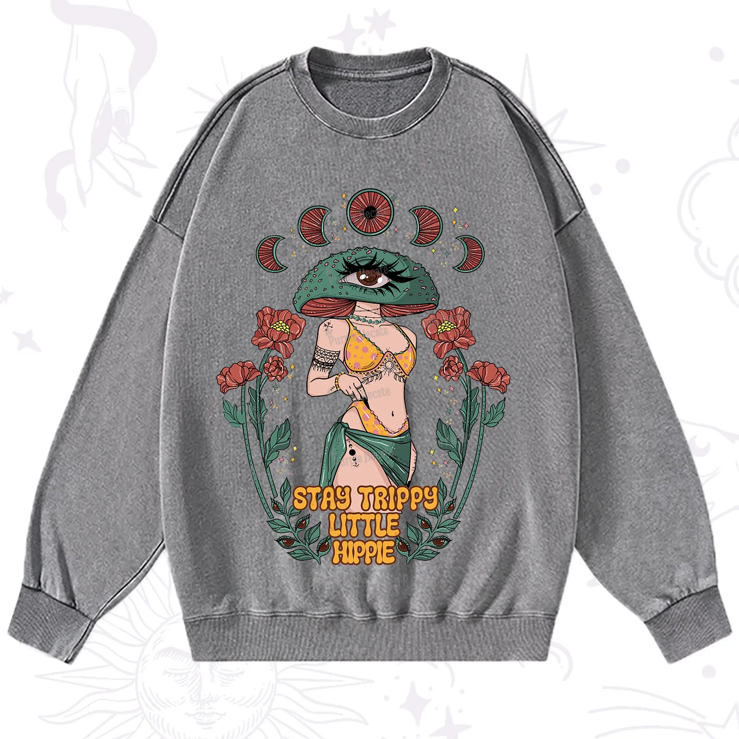 Purplehecate Stay Trippy Little Hippie Washed Sweatshirt