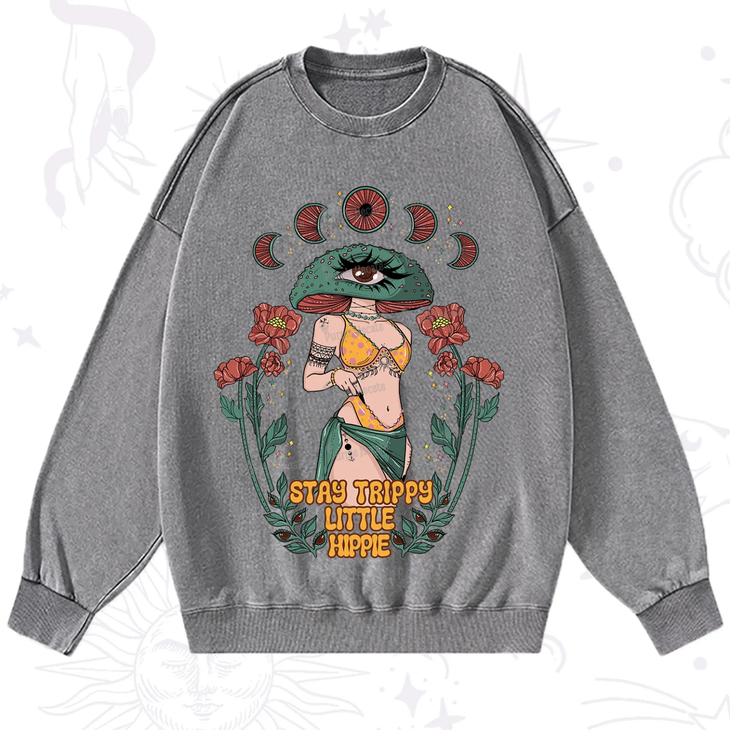 Purplehecate Stay Trippy Little Hippie Washed Sweatshirt