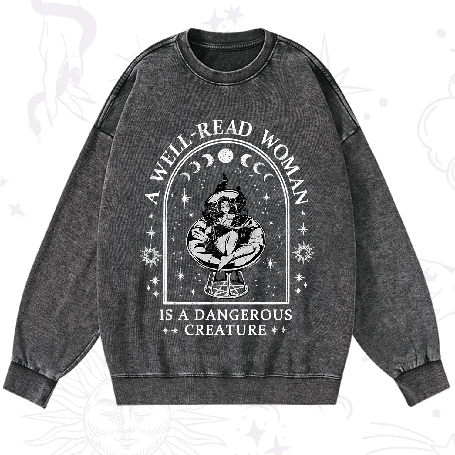 Purplehecate A Well Read Woman Bookish Washed Sweatshirt