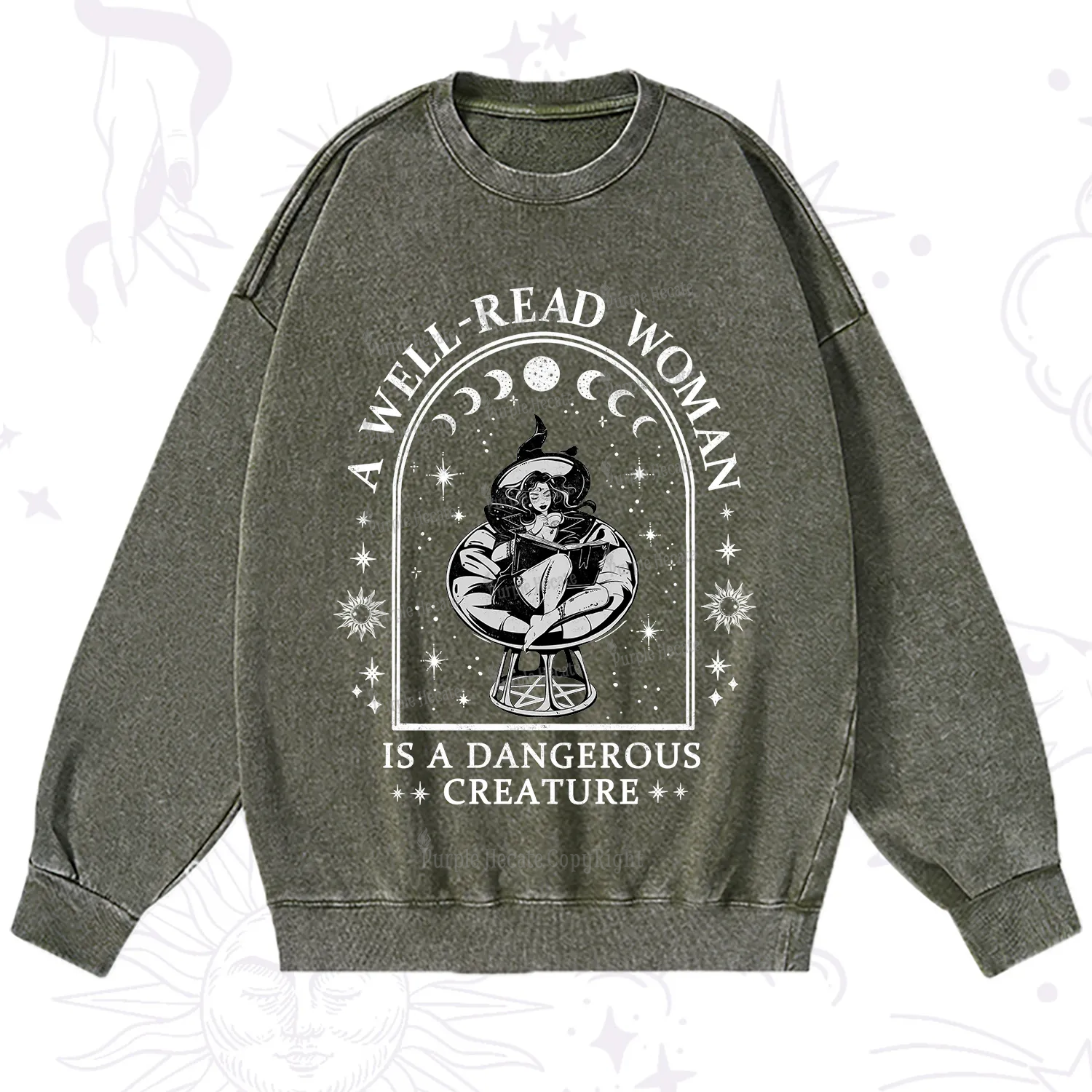 Purplehecate A Well Read Woman Bookish Washed Sweatshirt