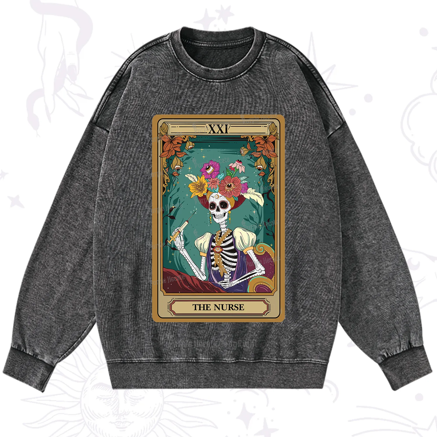 Purplehecate The Nurse Funny Tarot Card Washed Sweatshirt
