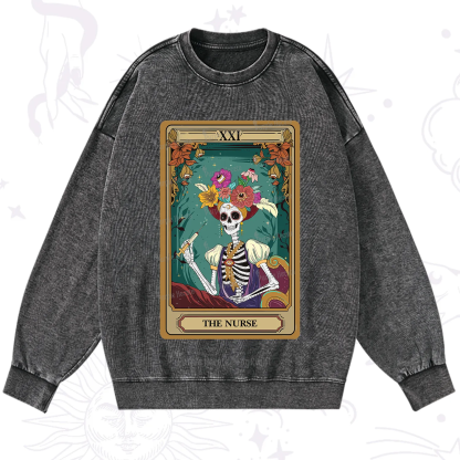 Purplehecate The Nurse Funny Tarot Card Washed Sweatshirt