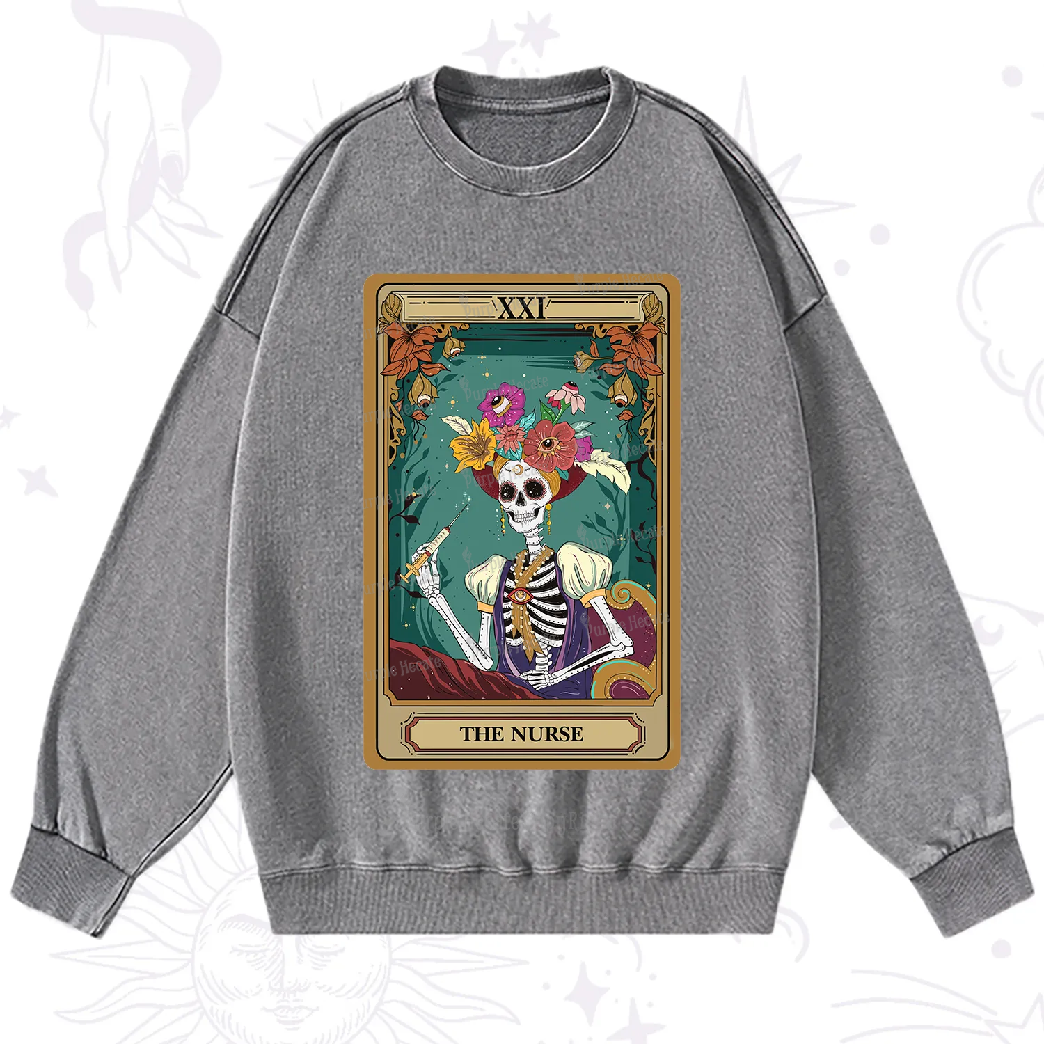 Purplehecate The Nurse Funny Tarot Card Washed Sweatshirt