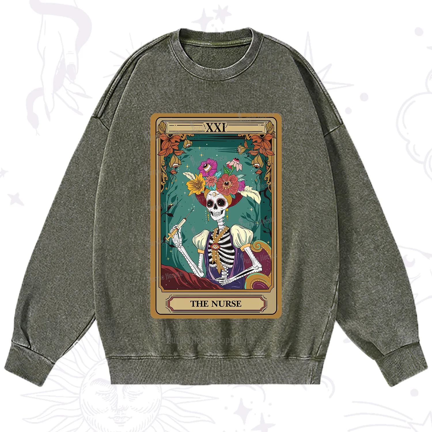 Purplehecate The Nurse Funny Tarot Card Washed Sweatshirt