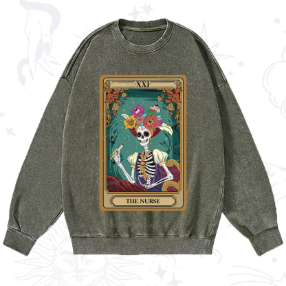 Purplehecate The Nurse Funny Tarot Card Washed Sweatshirt