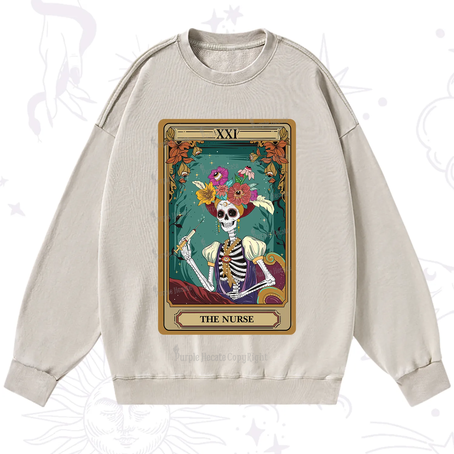 Purplehecate The Nurse Funny Tarot Card Washed Sweatshirt