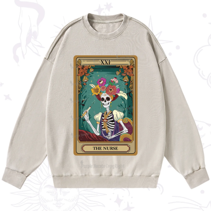 Purplehecate The Nurse Funny Tarot Card Washed Sweatshirt