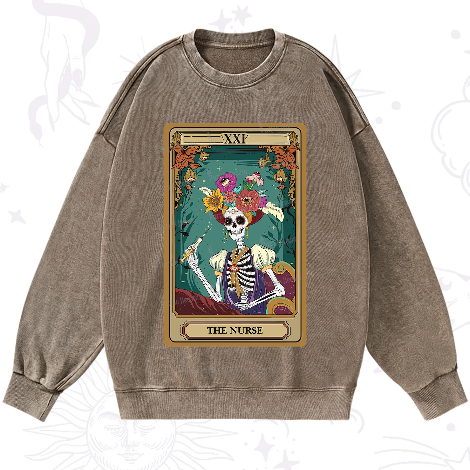 Purplehecate The Nurse Funny Tarot Card Washed Sweatshirt