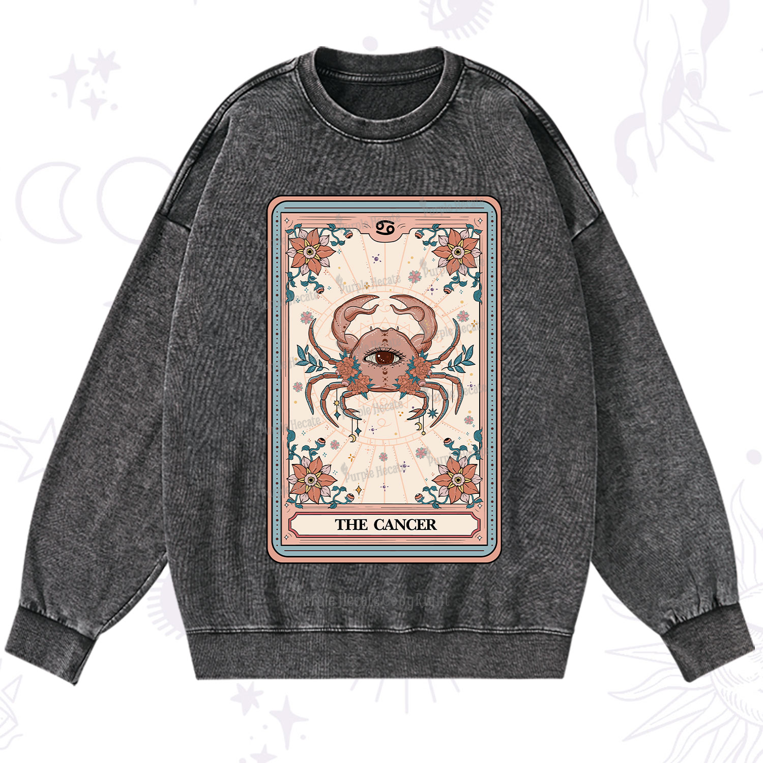 Purplehecate The Cancer Tarot Card Washed Sweatshirt