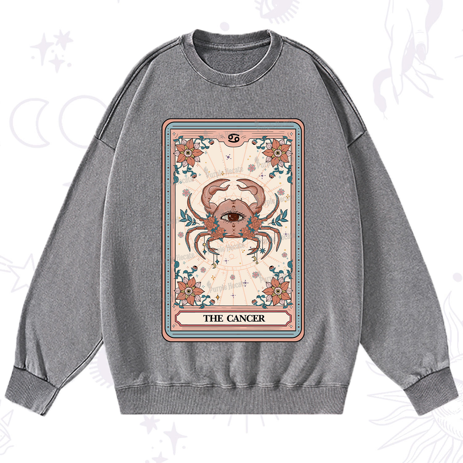 Purplehecate The Cancer Tarot Card Washed Sweatshirt