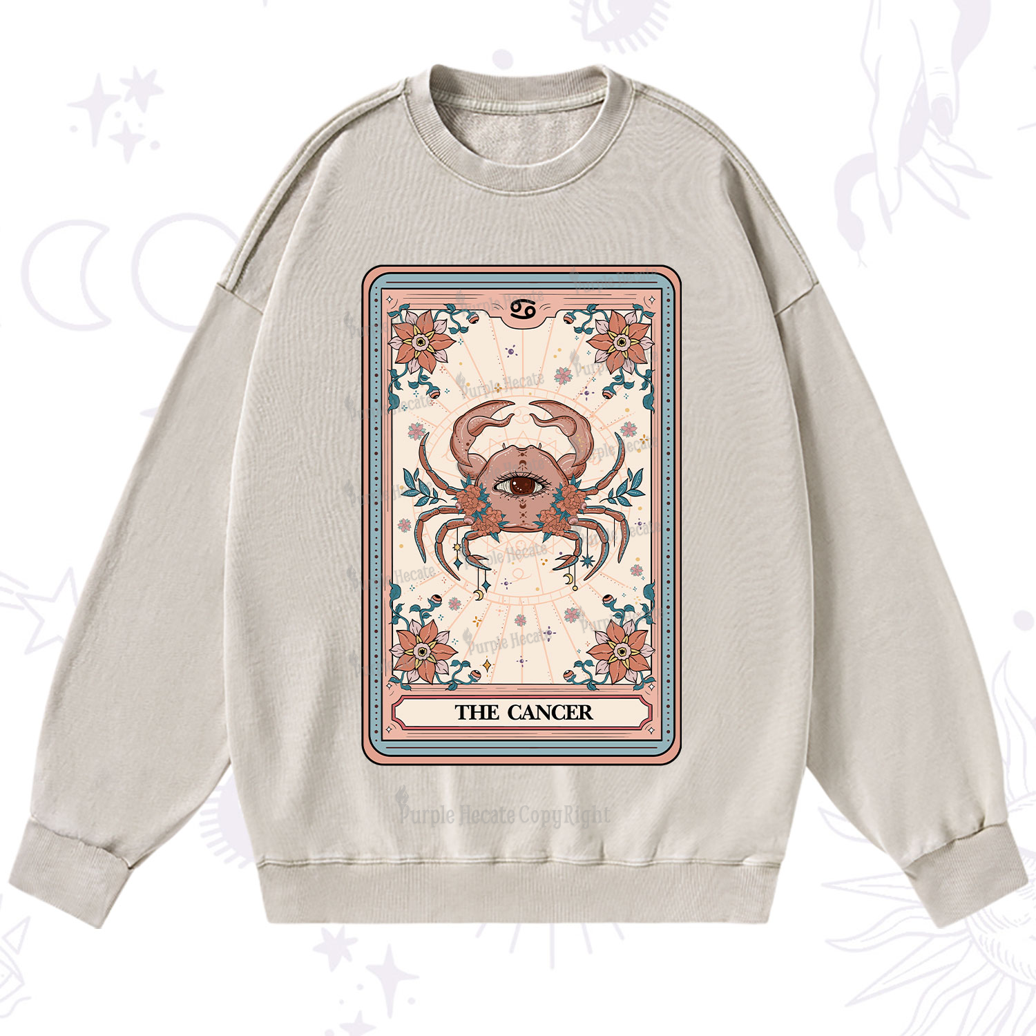 Purplehecate The Cancer Tarot Card Washed Sweatshirt