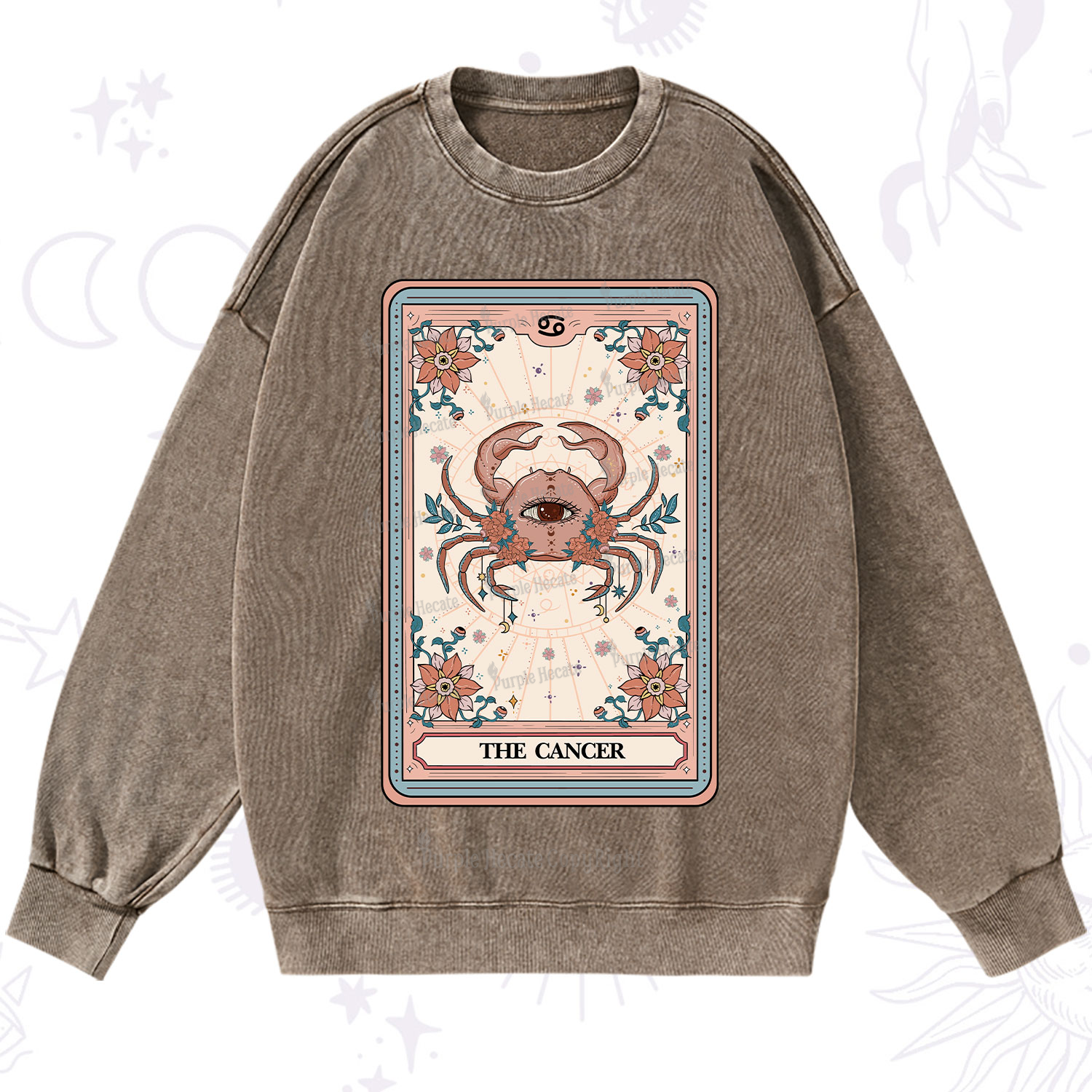 Purplehecate The Cancer Tarot Card Washed Sweatshirt