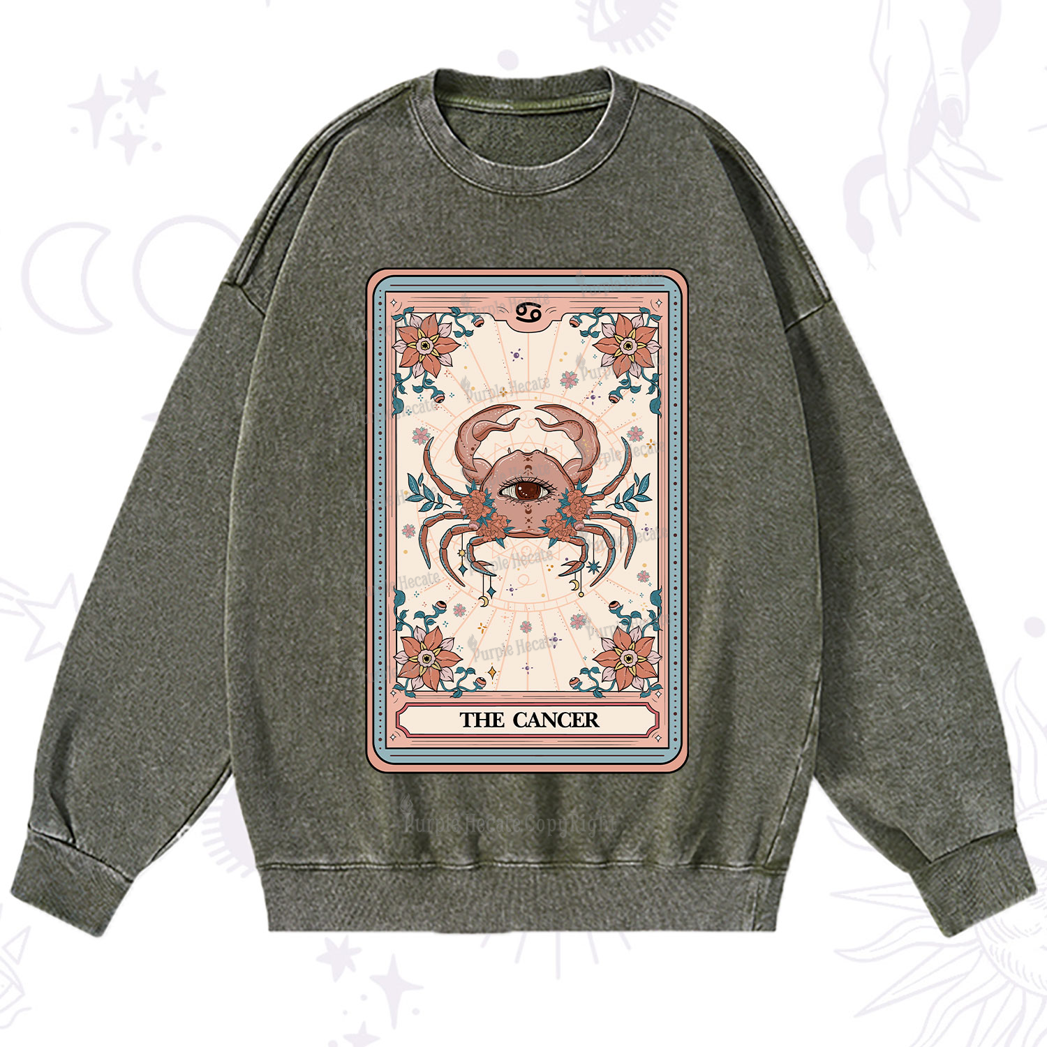 Purplehecate The Cancer Tarot Card Washed Sweatshirt
