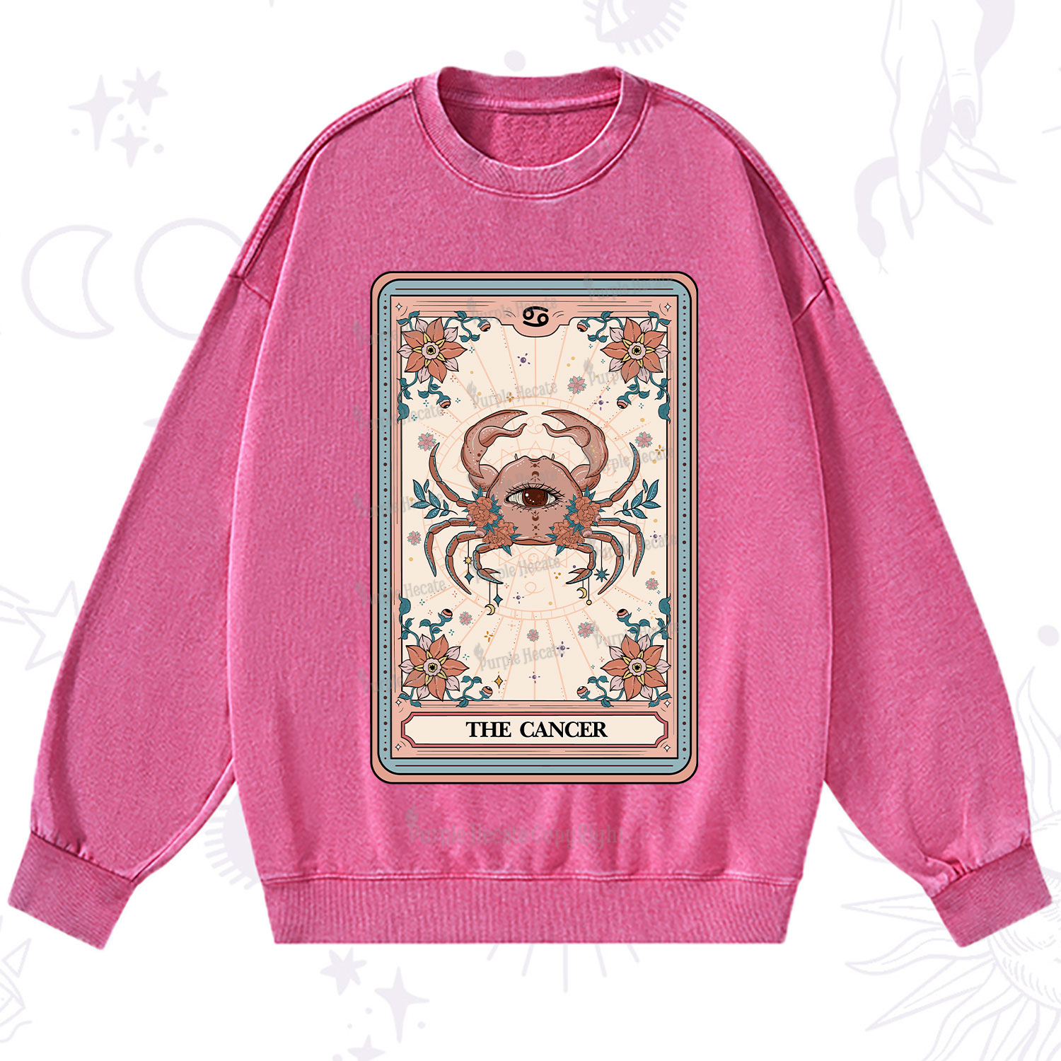 Purplehecate The Cancer Tarot Card Washed Sweatshirt