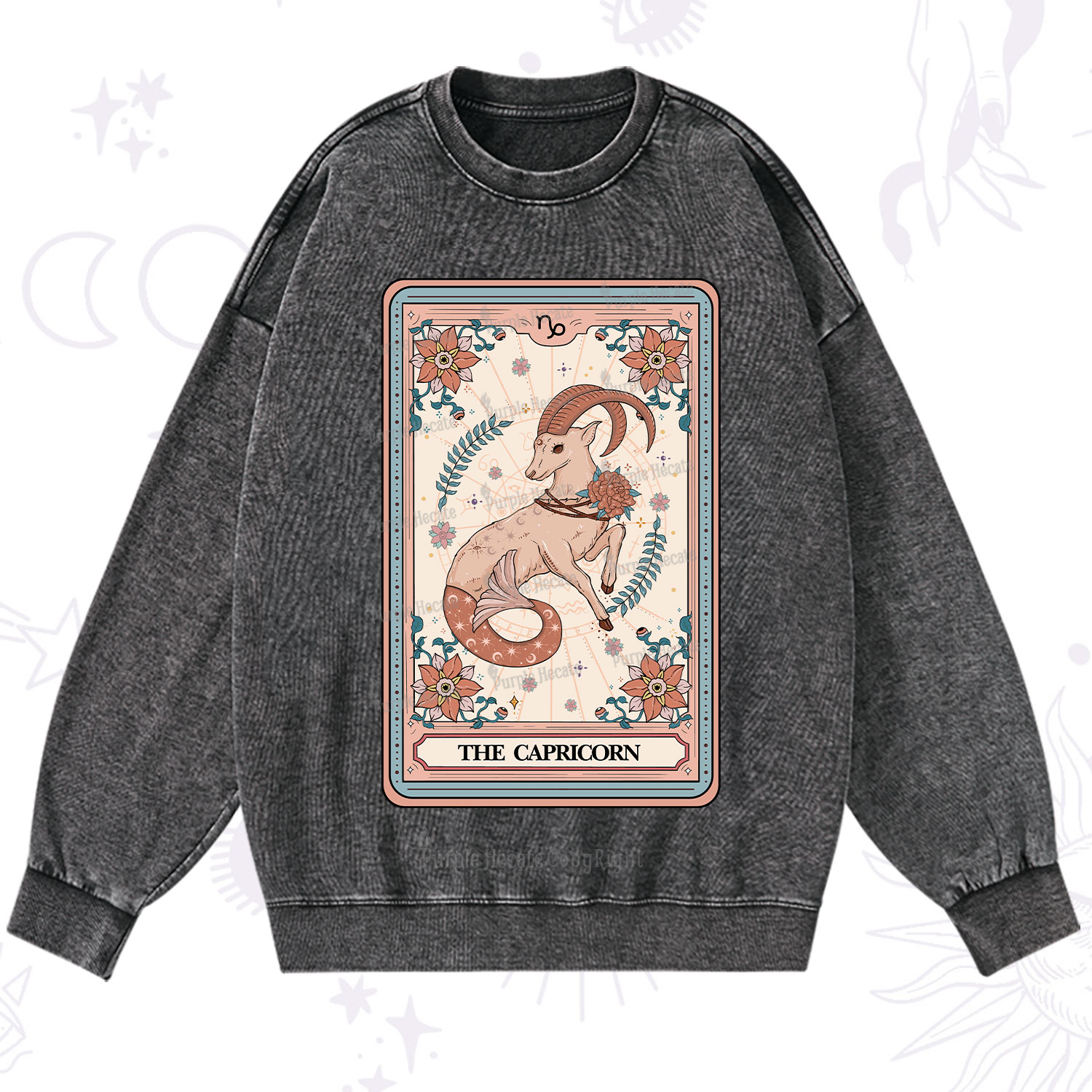 Purplehecate The Capricorn Tarot Card Washed Sweatshirt