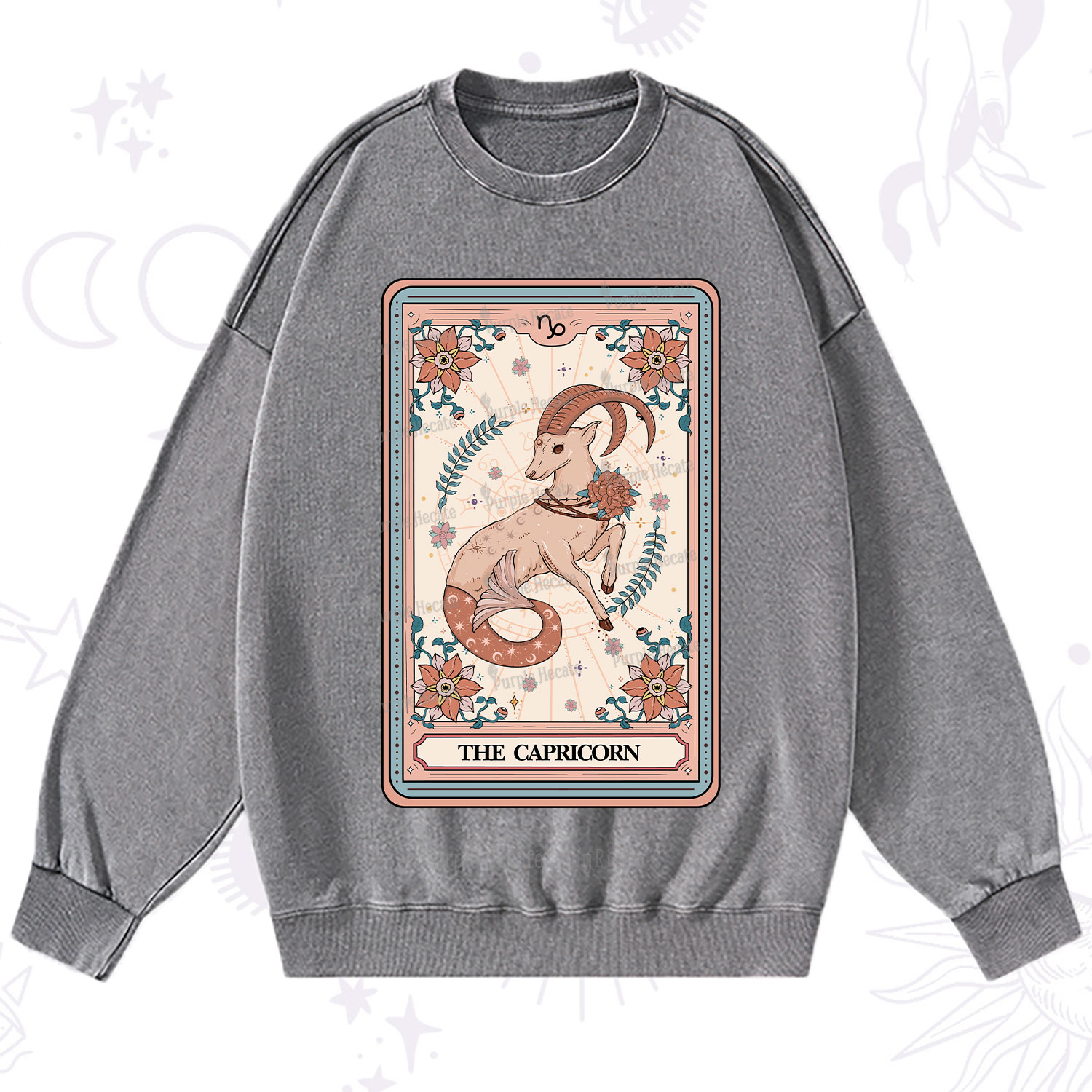 Purplehecate The Capricorn Tarot Card Washed Sweatshirt