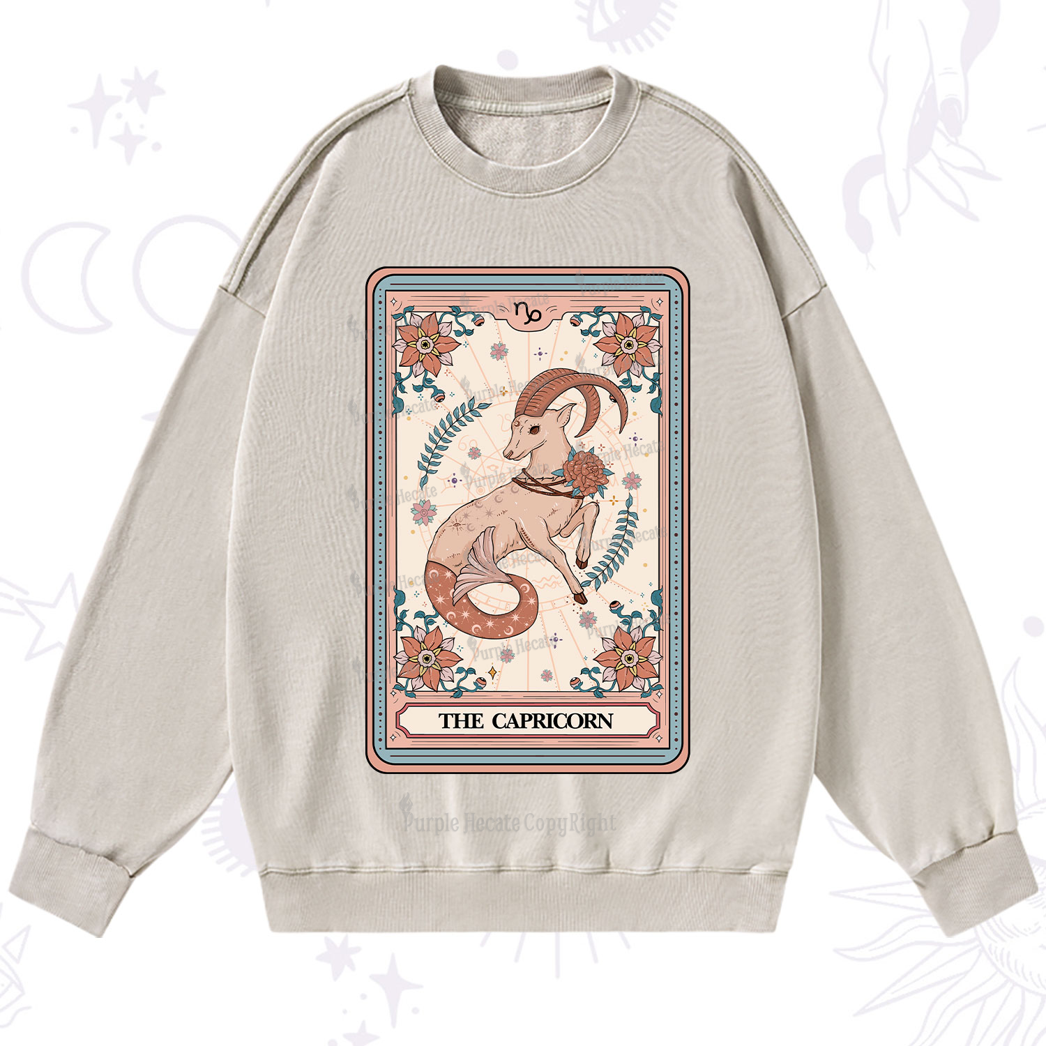 Purplehecate The Capricorn Tarot Card Washed Sweatshirt