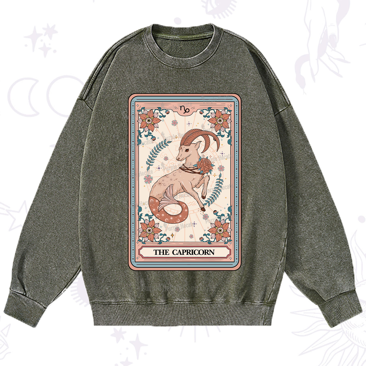 Purplehecate The Capricorn Tarot Card Washed Sweatshirt