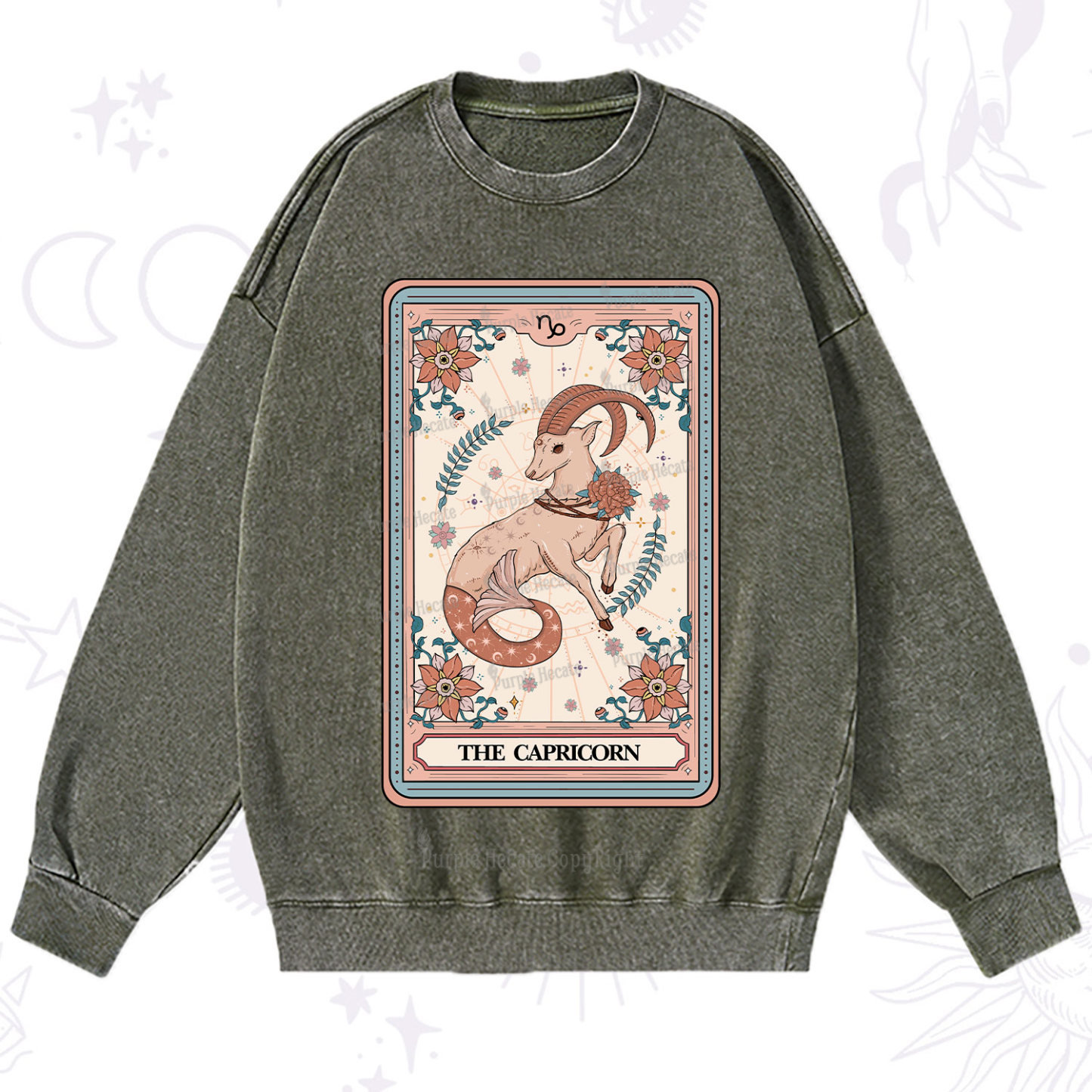 Purplehecate The Capricorn Tarot Card Washed Sweatshirt