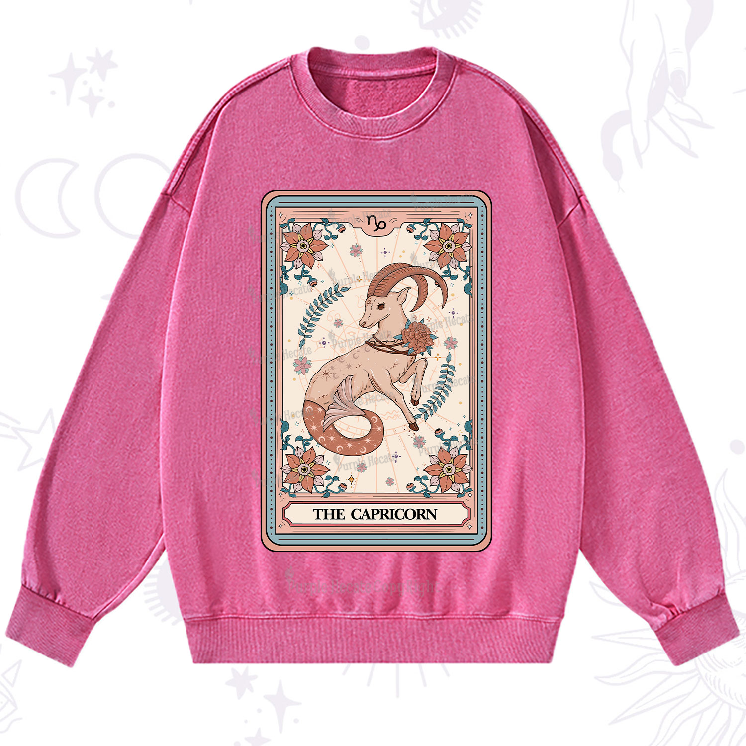 Purplehecate The Capricorn Tarot Card Washed Sweatshirt