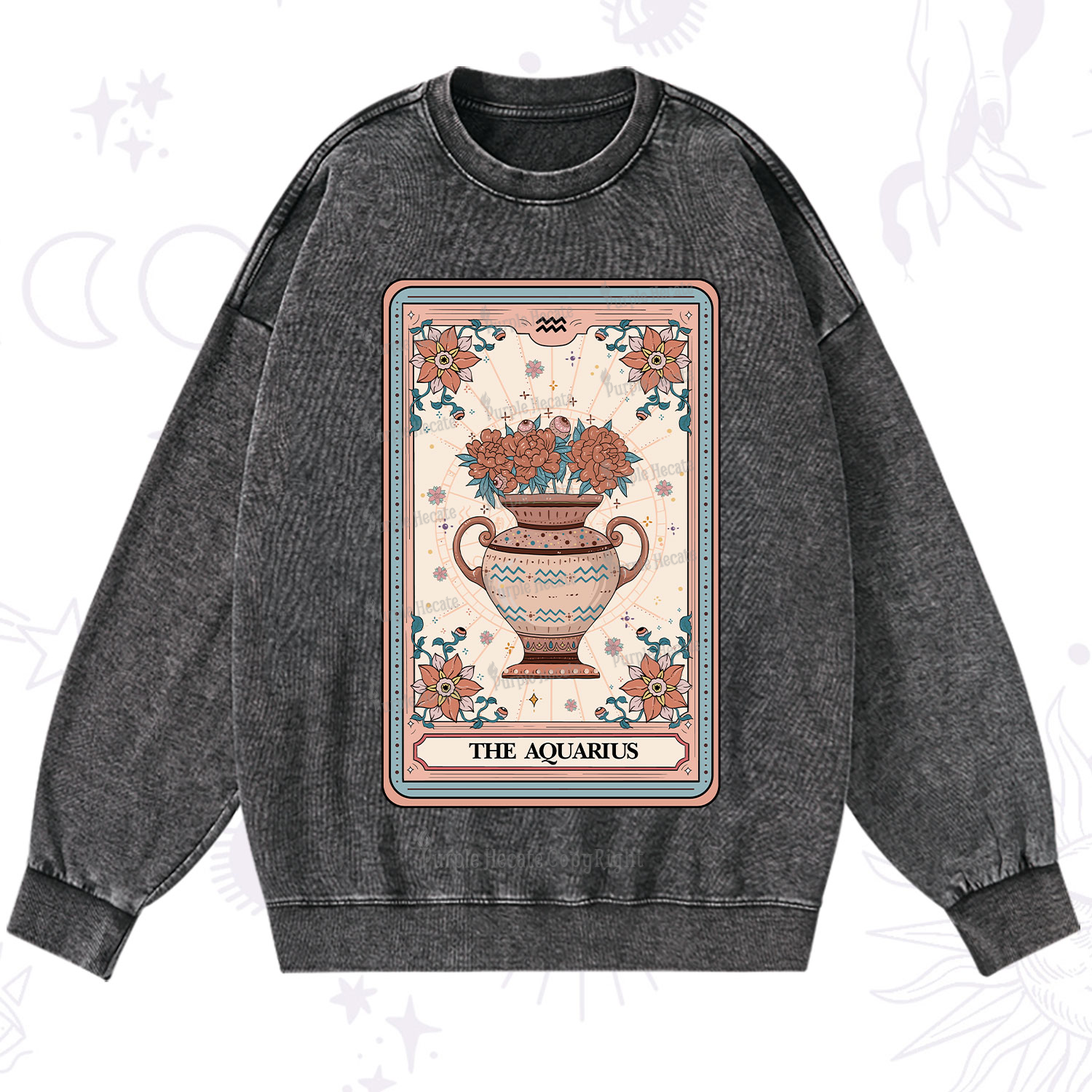 Purplehecate The Aquarius Tarot Card Washed Sweatshirt