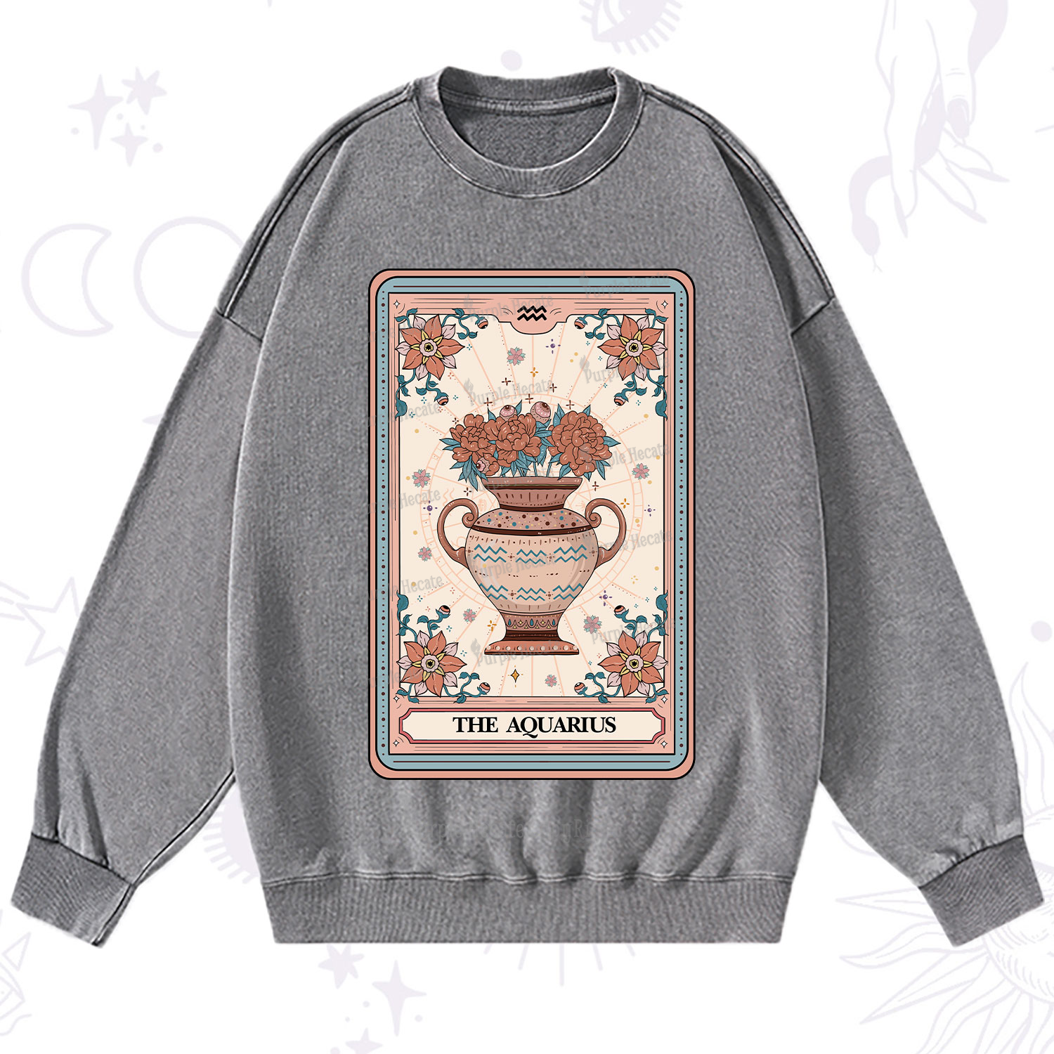 Purplehecate The Aquarius Tarot Card Washed Sweatshirt