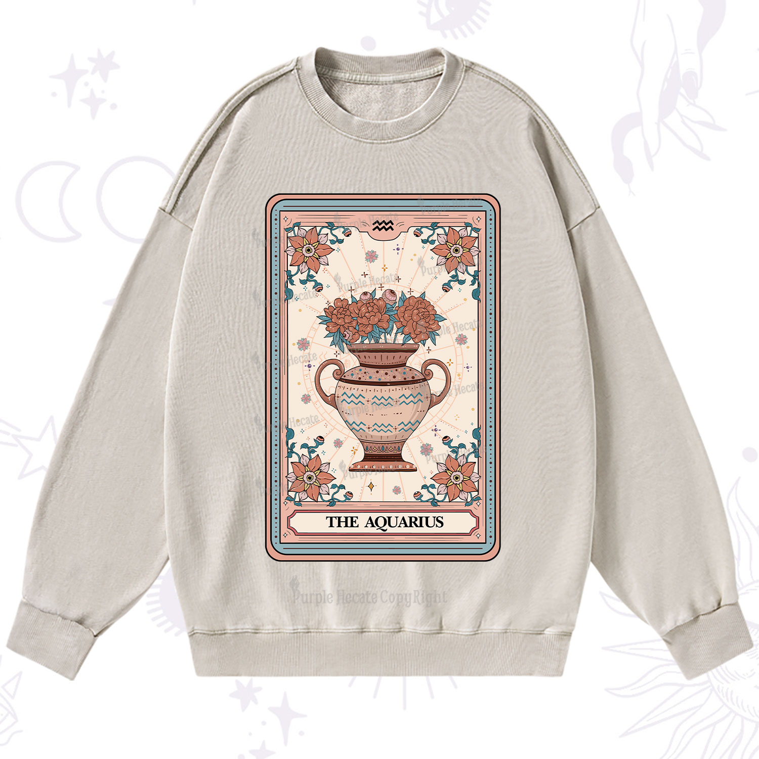 Purplehecate The Aquarius Tarot Card Washed Sweatshirt