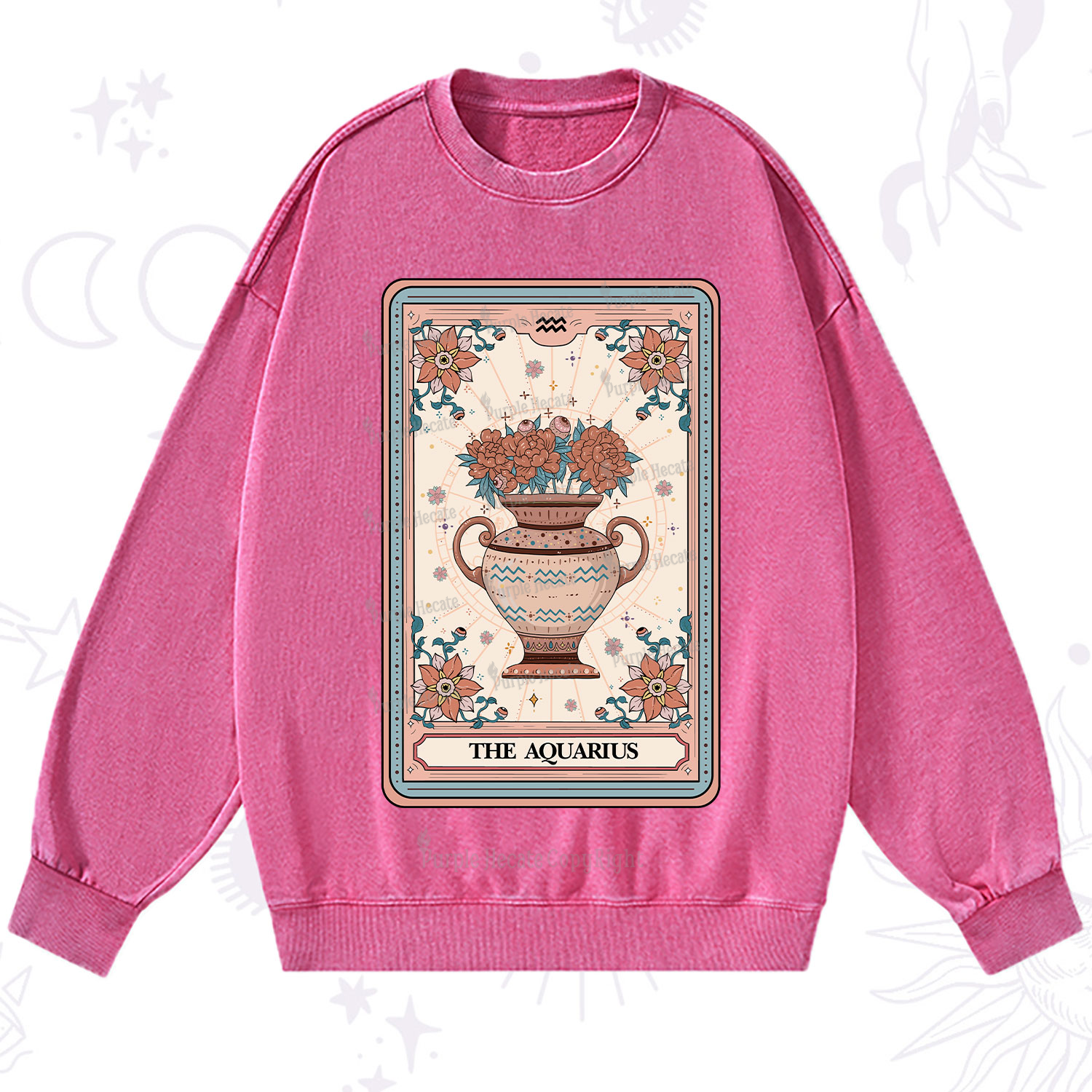 Purplehecate The Aquarius Tarot Card Washed Sweatshirt