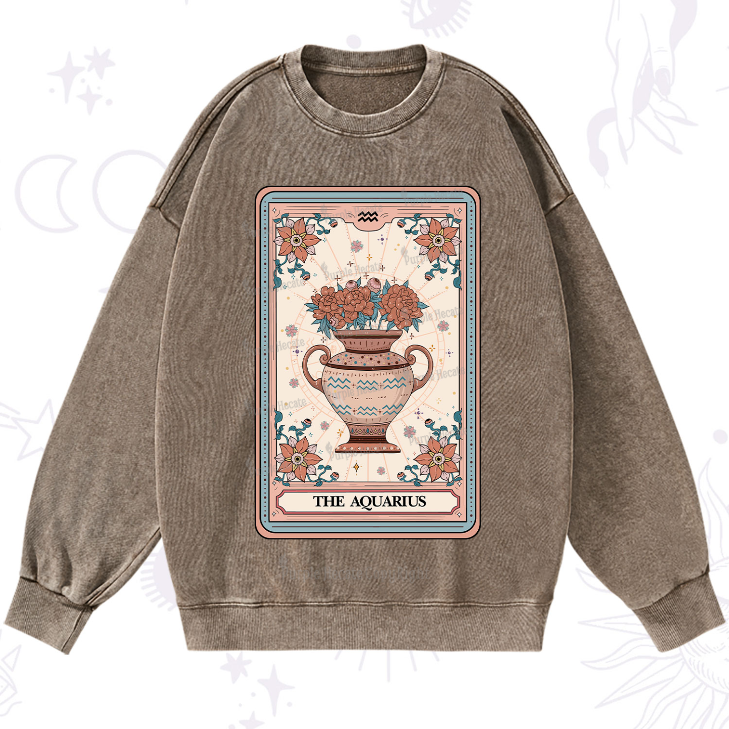 Purplehecate The Aquarius Tarot Card Washed Sweatshirt