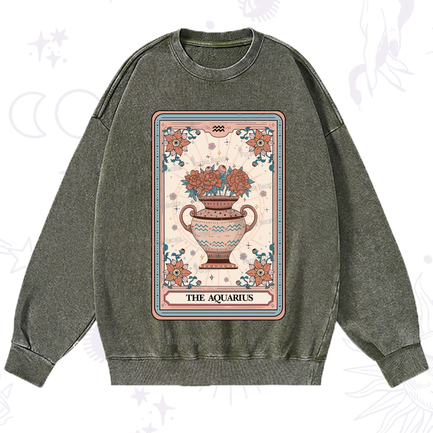 Purplehecate The Aquarius Tarot Card Washed Sweatshirt
