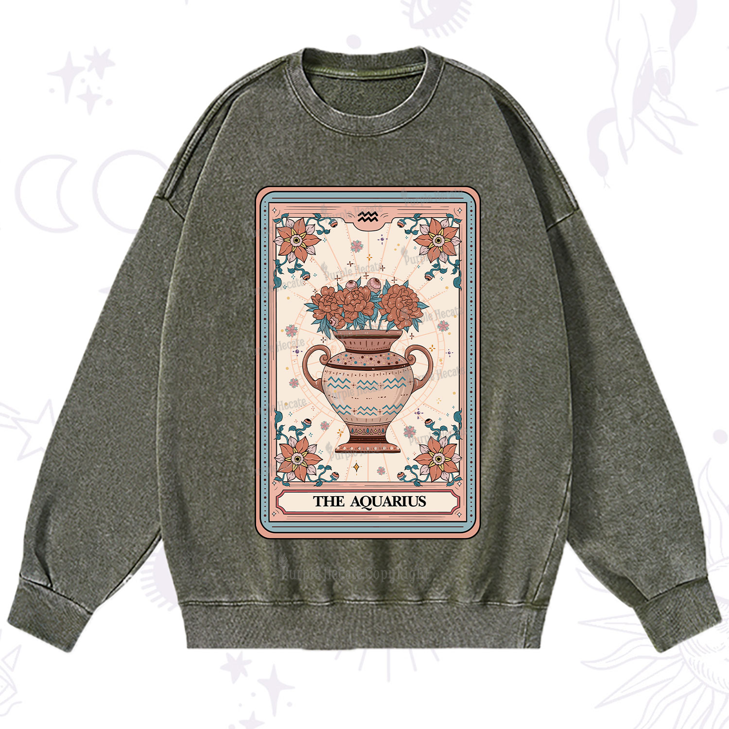 Purplehecate The Aquarius Tarot Card Washed Sweatshirt