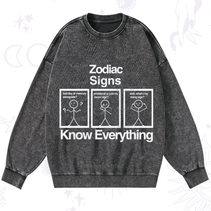 Purplehecate Zodiac Signs Know Everything Washed Sweatshirt