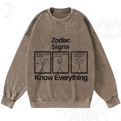 Purplehecate Zodiac Signs Know Everything Washed Sweatshirt