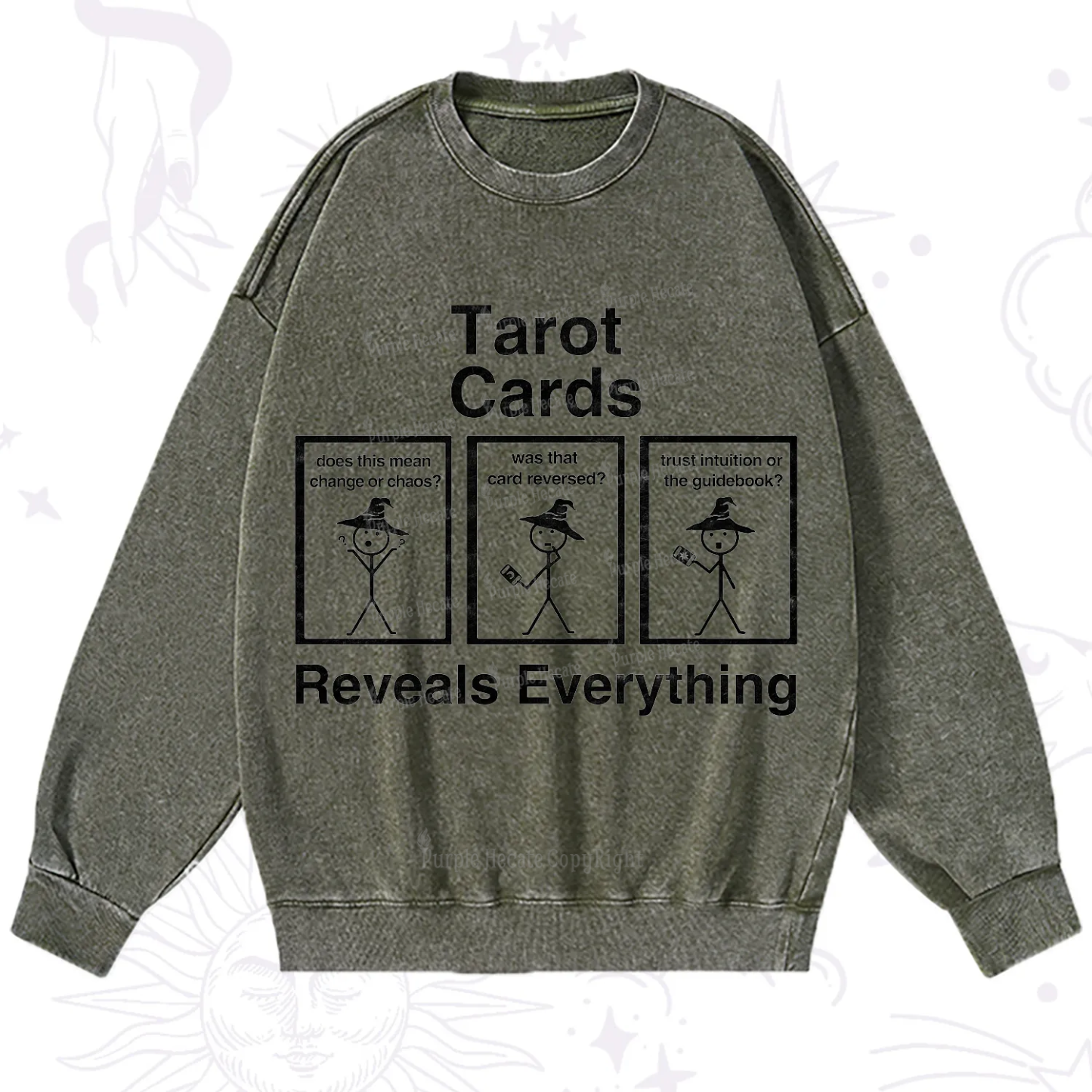 Purplehecate Tarot Card Reveals Everything Washed Sweatshirt